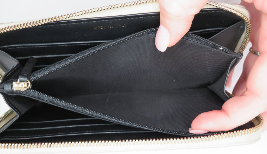 Chanel Black Satin & Metallic Gold Caviar Leather Long Zip Around Wallet