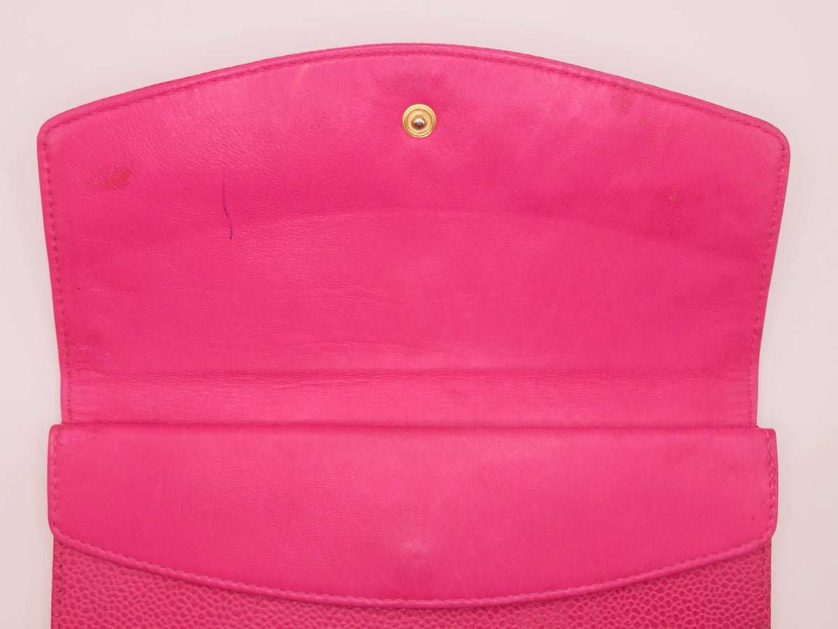 VINTAGE Chanel Dark Pink Caviar Timeless CC Bi Fold Wallet