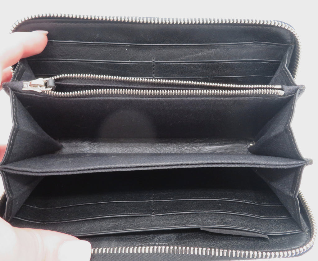 Fendi Black Leather Python Monster Eyes  Zip Around Long Wallet