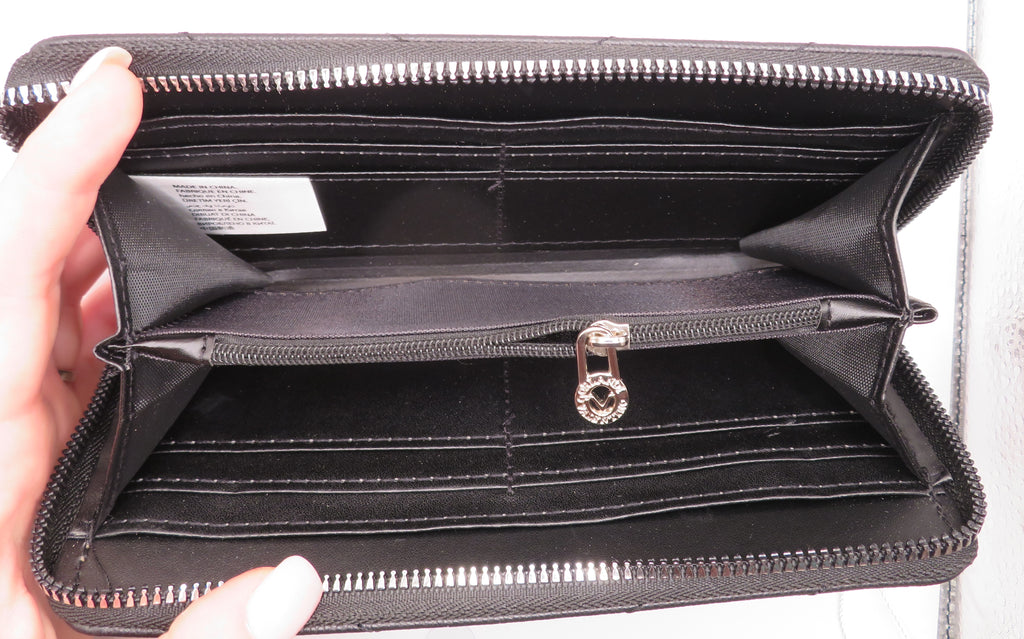 Valentino Orlandi Black Quilted Vegan/Faux Leather Zip Around Long Wallet