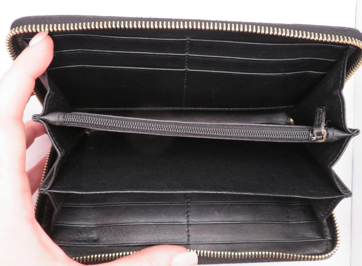 Gucci Guccissima GG Zip Around Black Leather Long Wallet