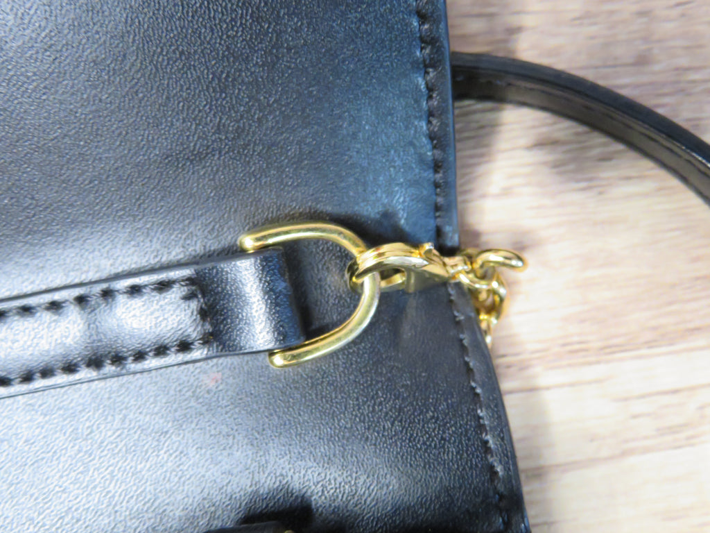 Fendi Round F Logo Black Leather Wallet on Chain
