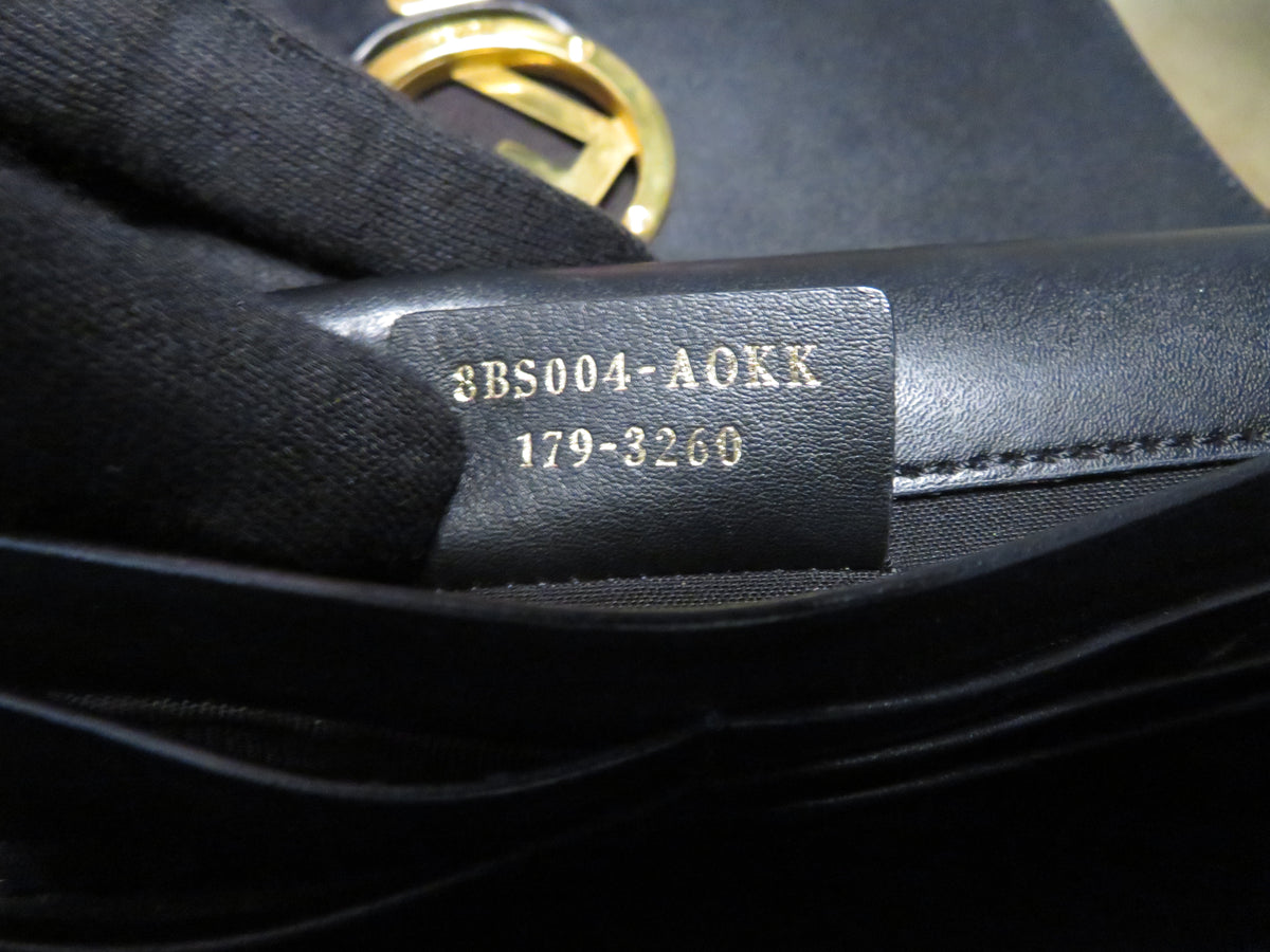 Fendi Round F Logo Black Leather Wallet on Chain