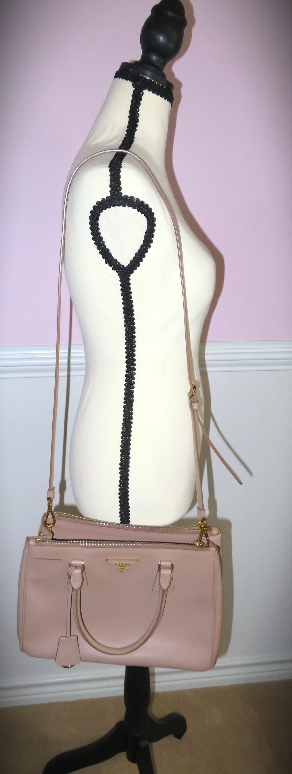 Prada Cammeo Saffiano Leather Small Galleria Double Zip Tote