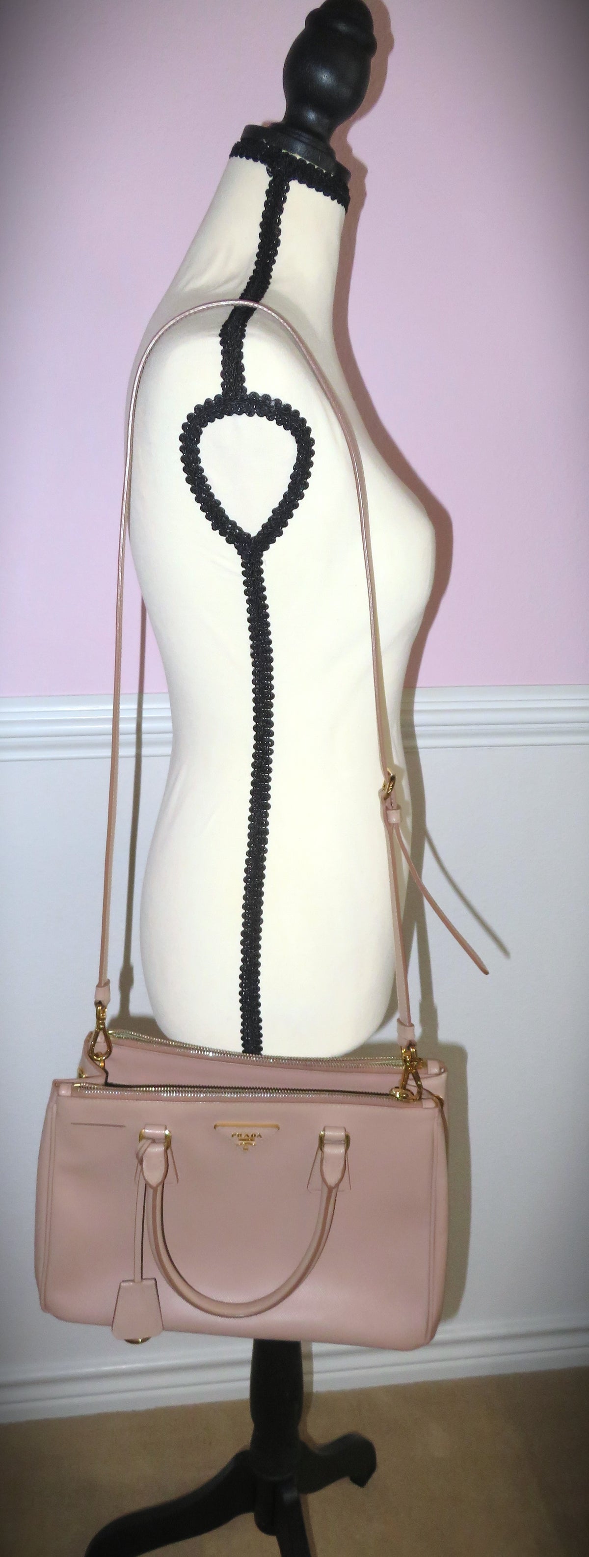 Prada Cammeo Saffiano Leather Small Galleria Double Zip Tote