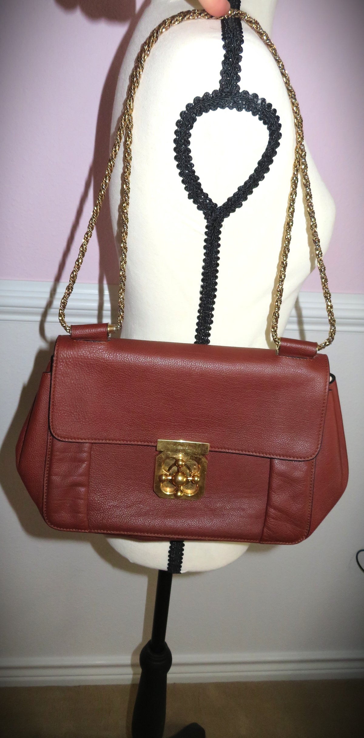 Chloe Elsie Chain Coral Leather Shoulder Bag