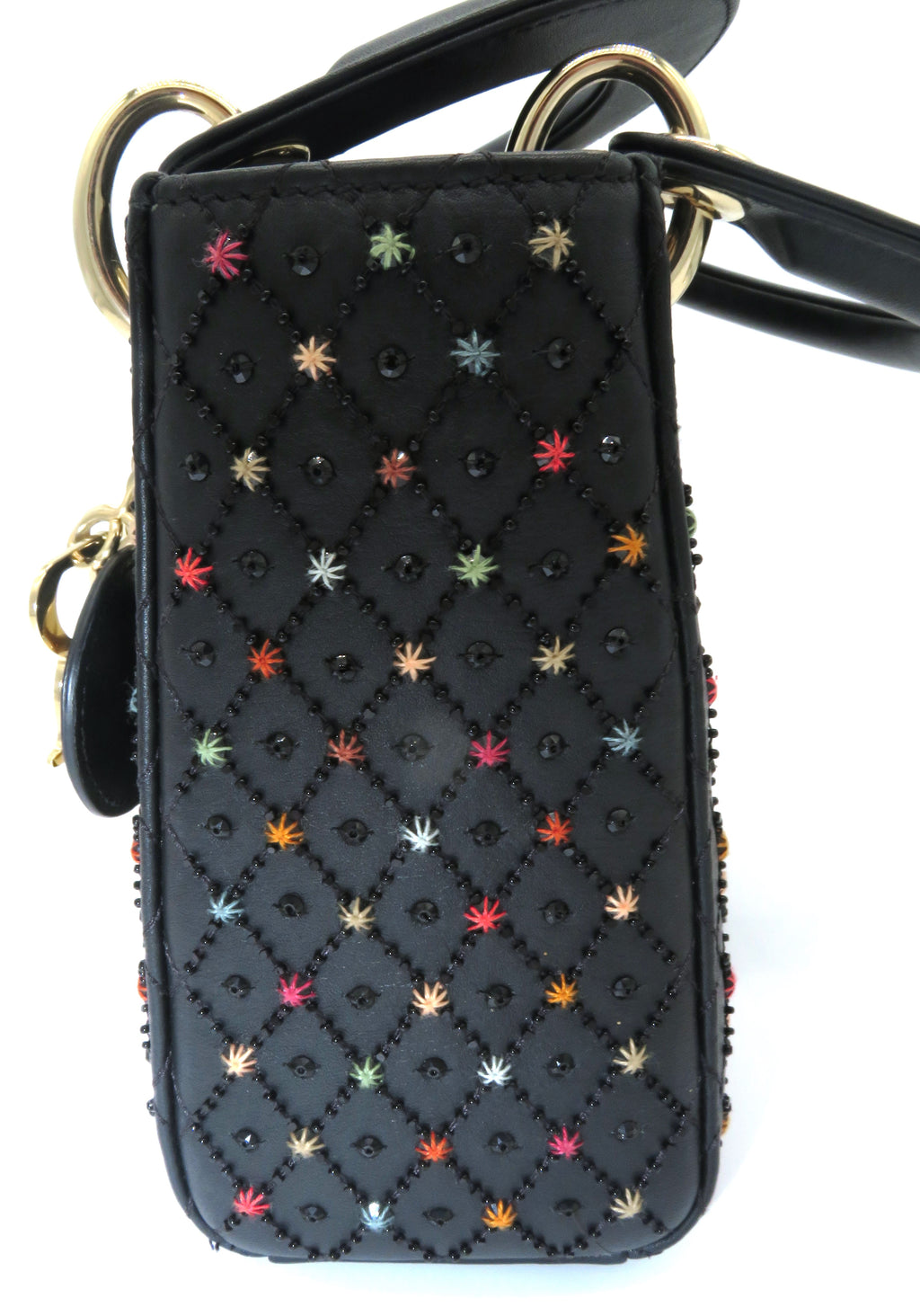 Christian Dior Mini Lady Dior Black Cannage Leather Star Embroidered Accents