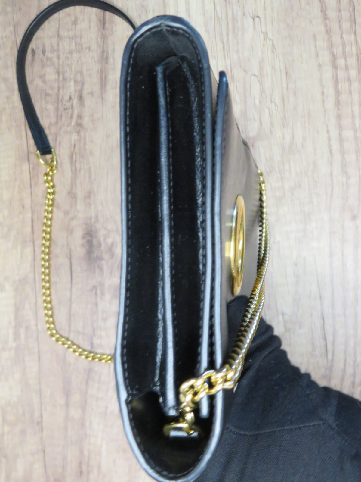 Fendi Round F Logo Black Leather Wallet on Chain