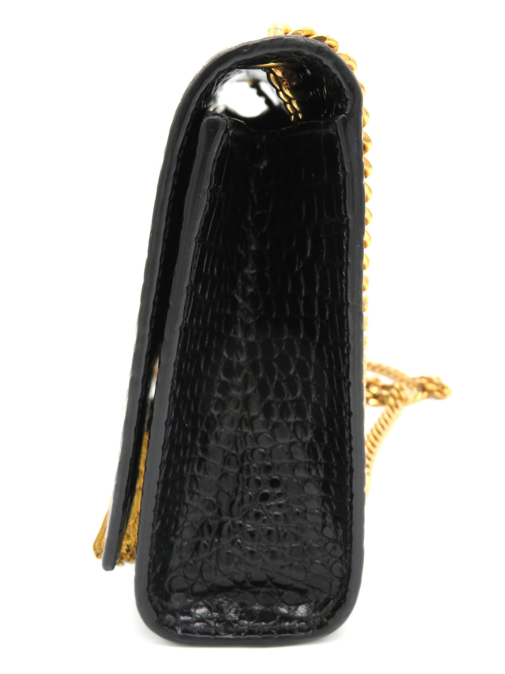 YSL Medium Kate Tassel Bag in Crocodile Embossed Black Leather