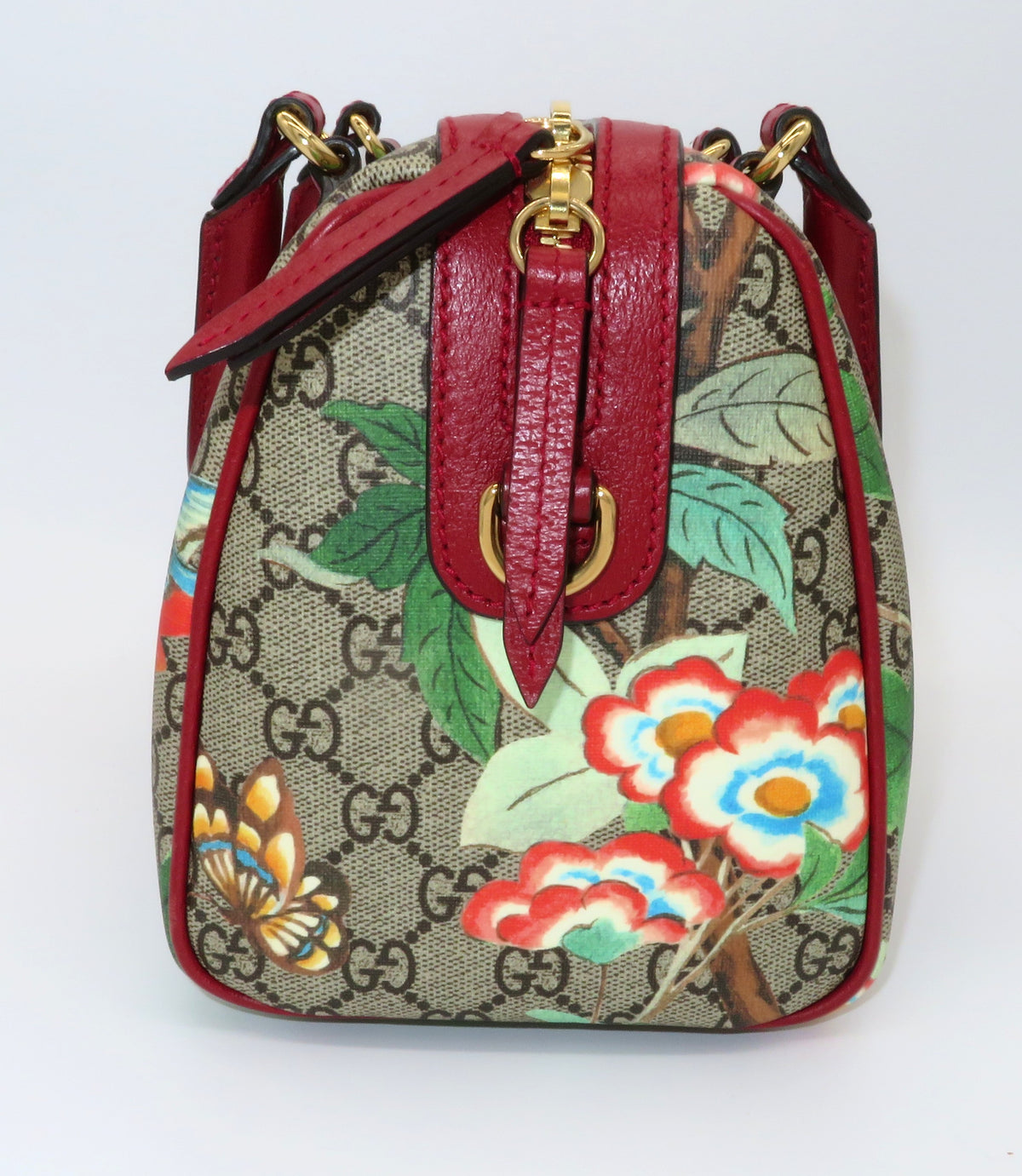 Gucci GG Supreme Tian Red Leather Small Boston Bag