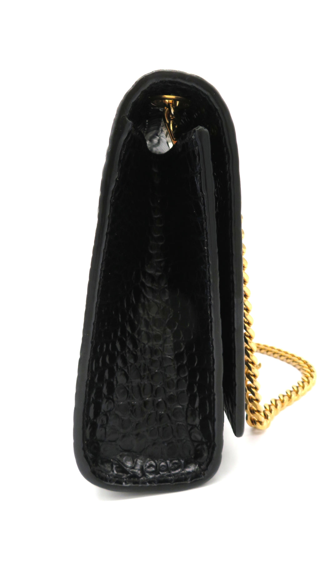 YSL Medium Kate Tassel Bag in Crocodile Embossed Black Leather