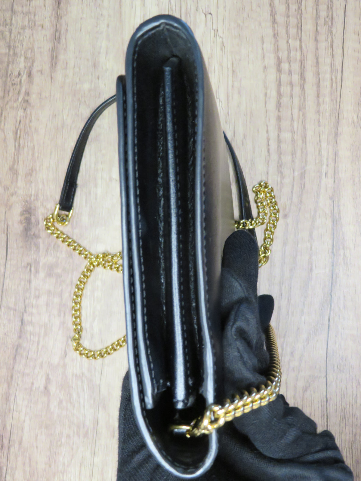 Fendi Round F Logo Black Leather Wallet on Chain