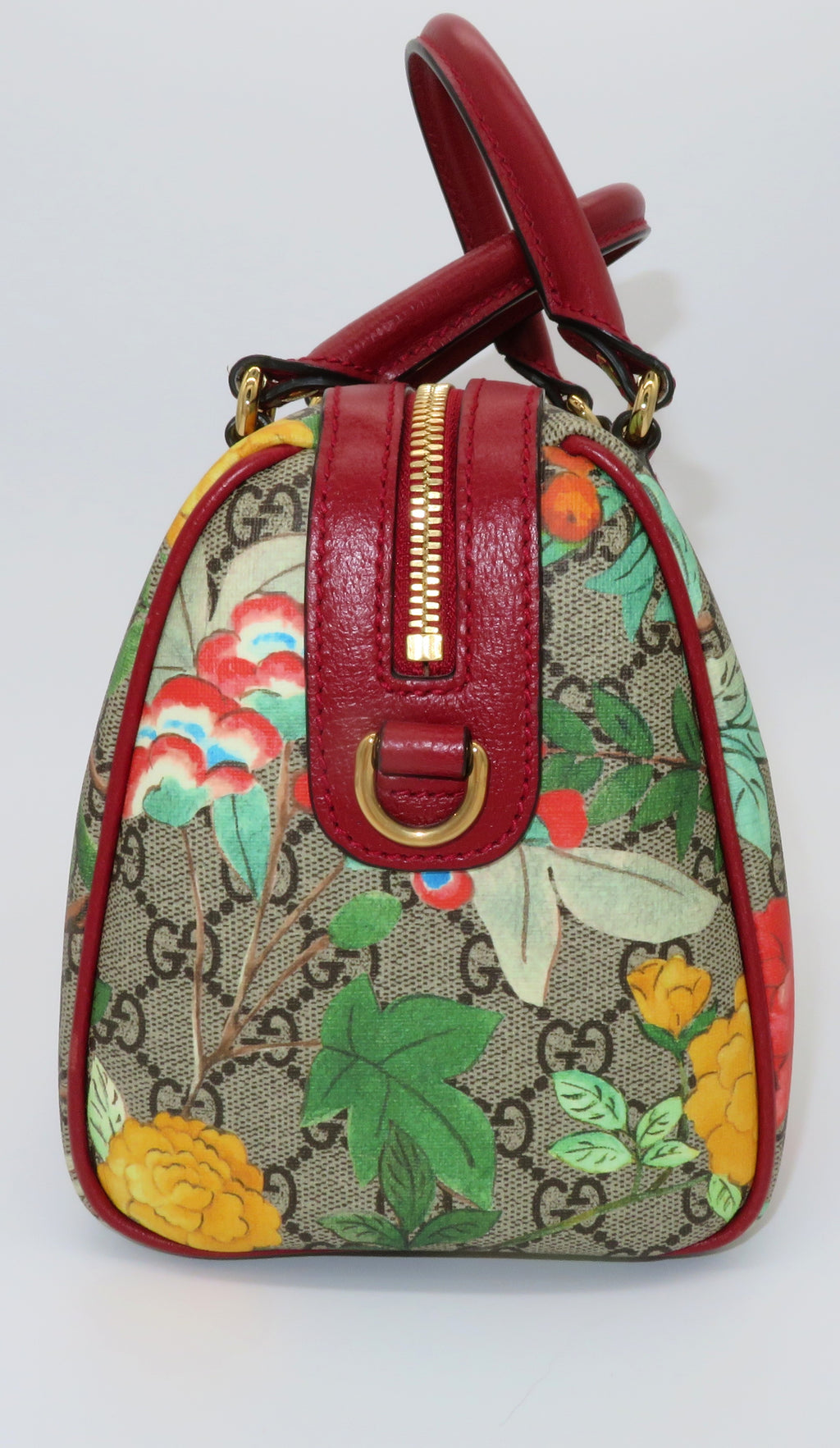 Gucci GG Supreme Tian Red Leather Small Boston Bag