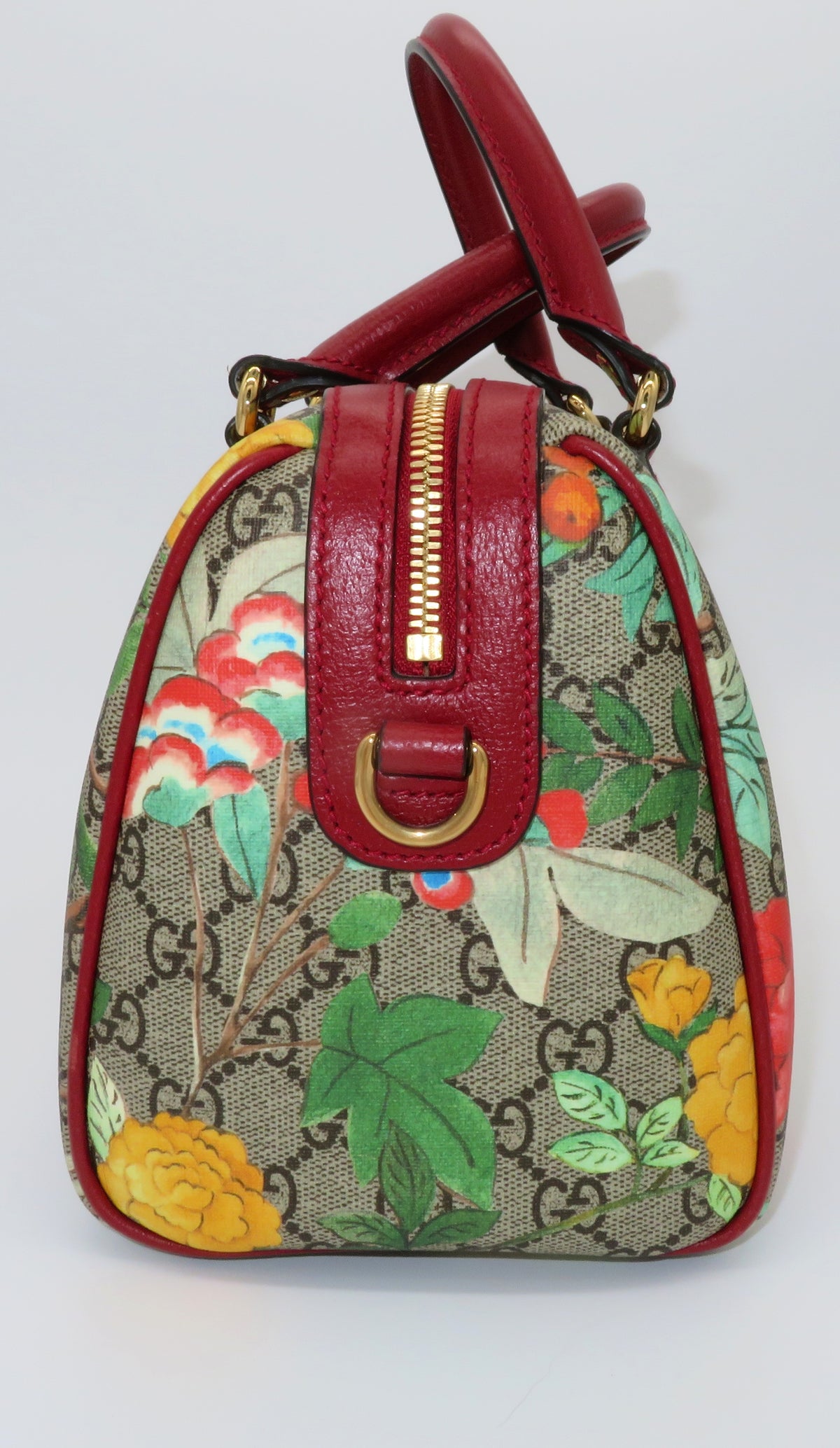 Gucci GG Supreme Tian Red Leather Small Boston Bag