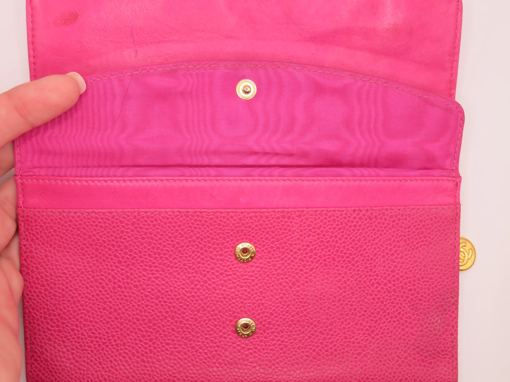 VINTAGE Chanel Dark Pink Caviar Timeless CC Bi Fold Wallet