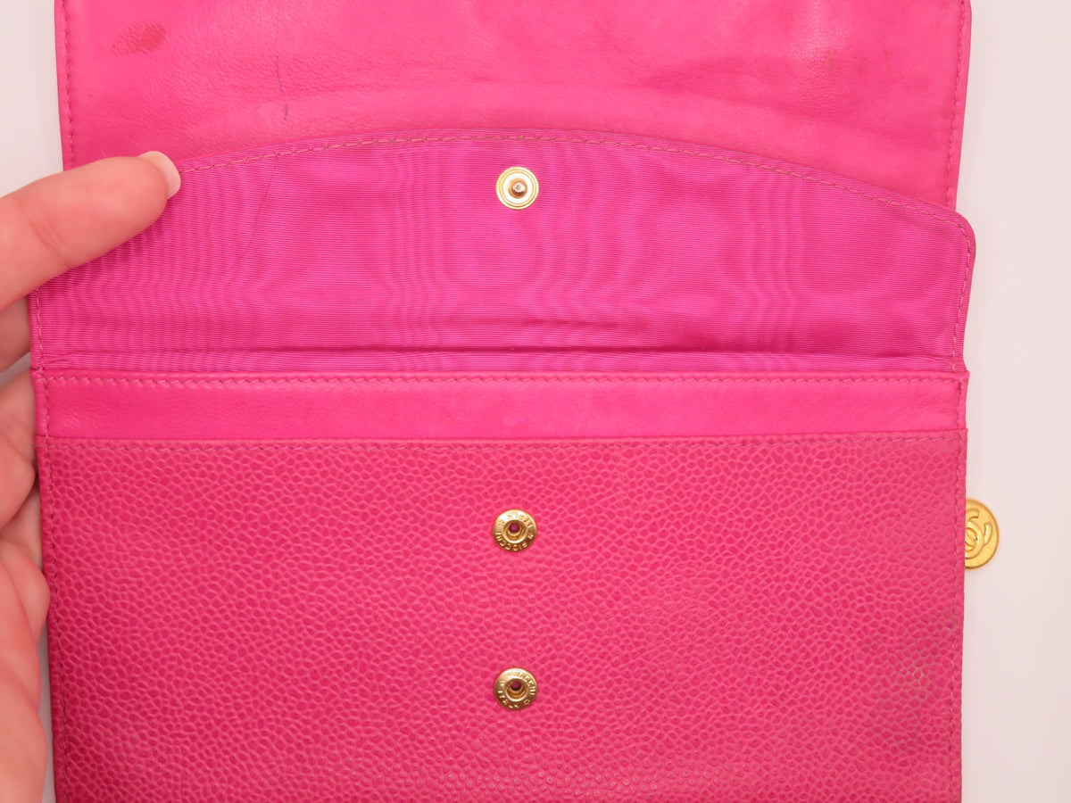 VINTAGE Chanel Dark Pink Caviar Timeless CC Bi Fold Wallet