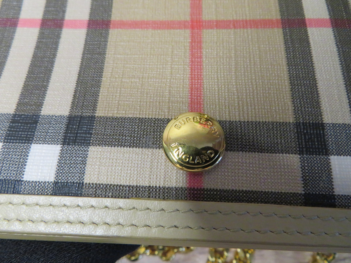 Burberry Vintage Check Coated Canvas with Beige Leather Wallet on Chain