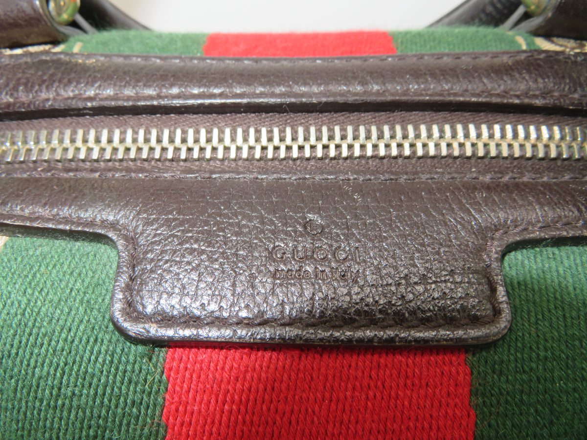 Gucci GG Monogram Canvas and Dark Brown Leather Bee Boston Bag