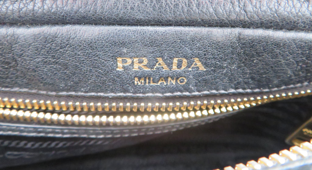 Prada Black Vitello Daino Double Zip Camera Bag