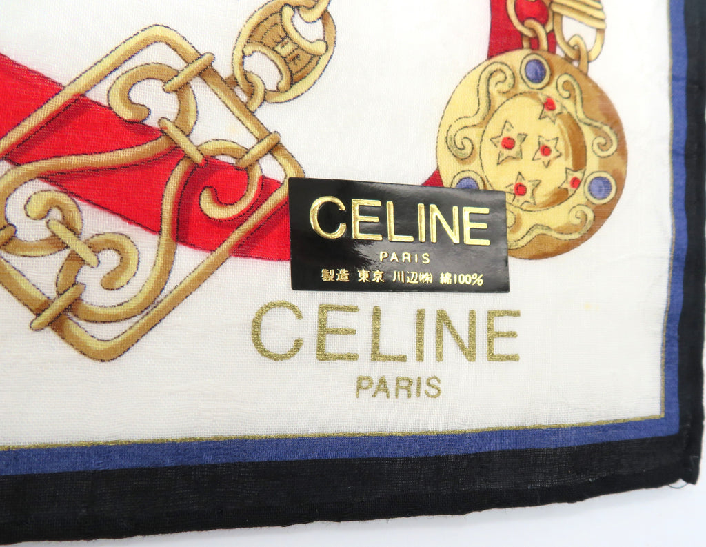 VINTAGE Celine Chain and Jewelry Print Silk Handkerchief