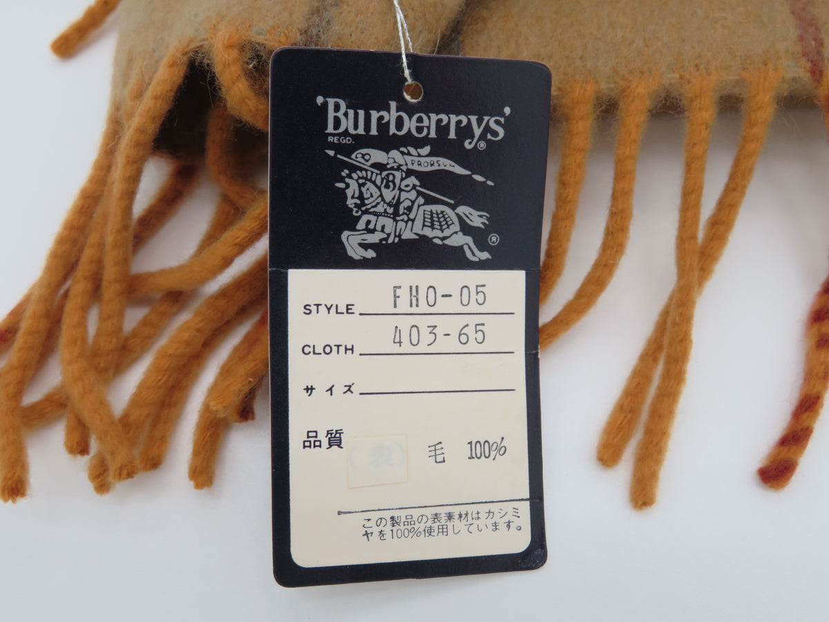 VINTAGE Burberry Camel Plaid Pure Cashmere Scarf