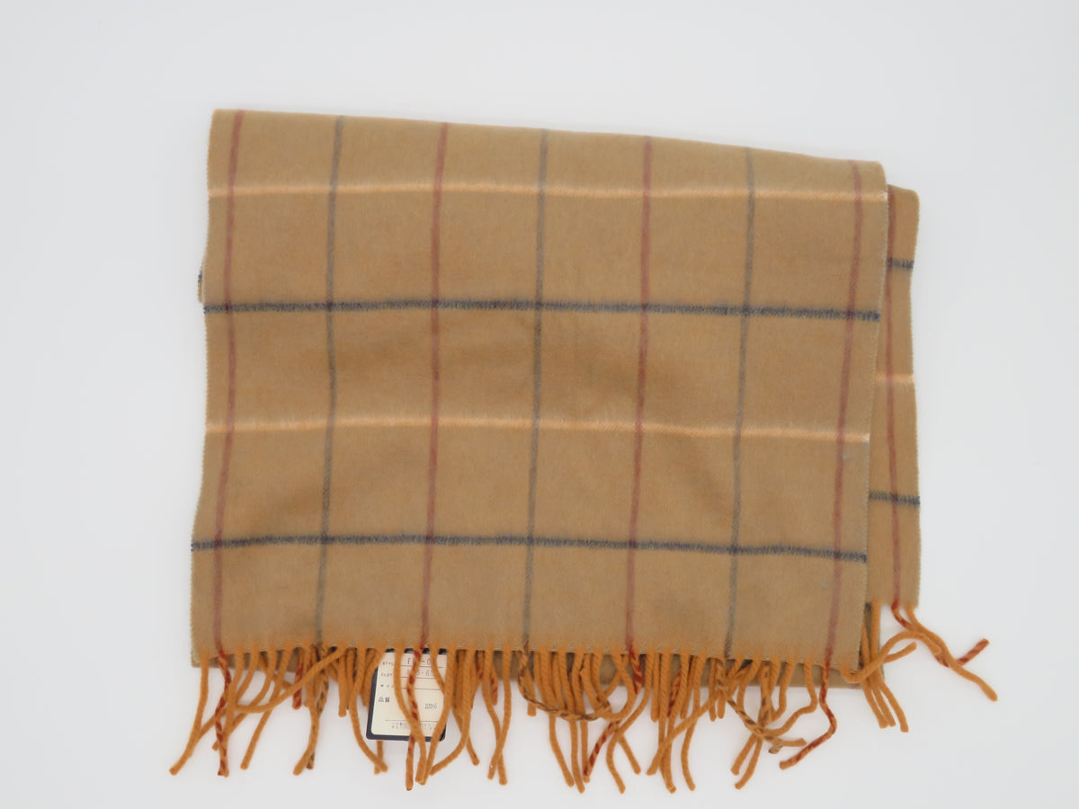 VINTAGE Burberry Camel Plaid Pure Cashmere Scarf
