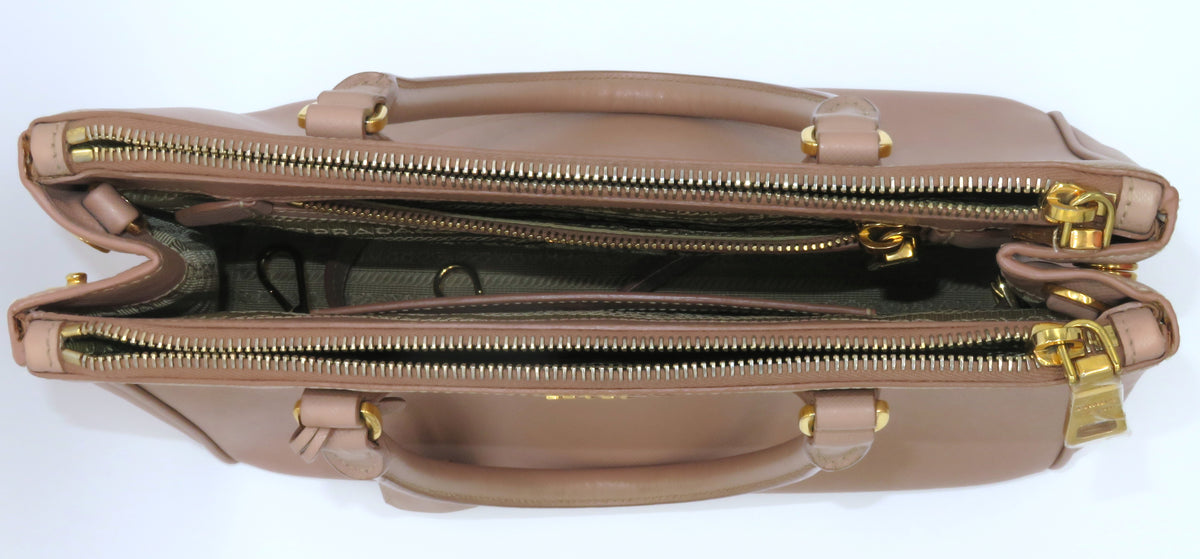 Prada Cammeo Saffiano Leather Small Galleria Double Zip Tote