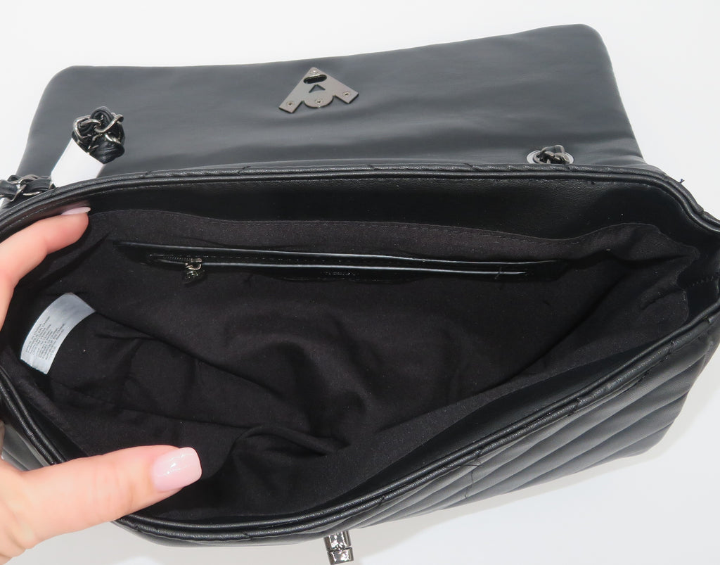 Valentino Orlandi Angel Black Quilted Vegan/Faux Leather Crossbody Bag