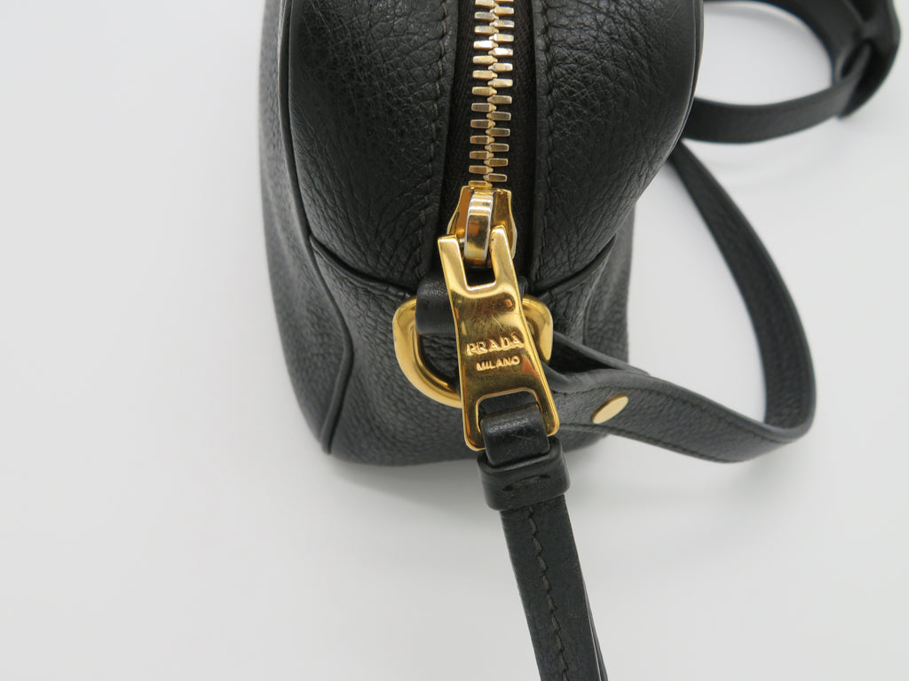 Prada Black Vitello Daino Double Zip Camera Bag