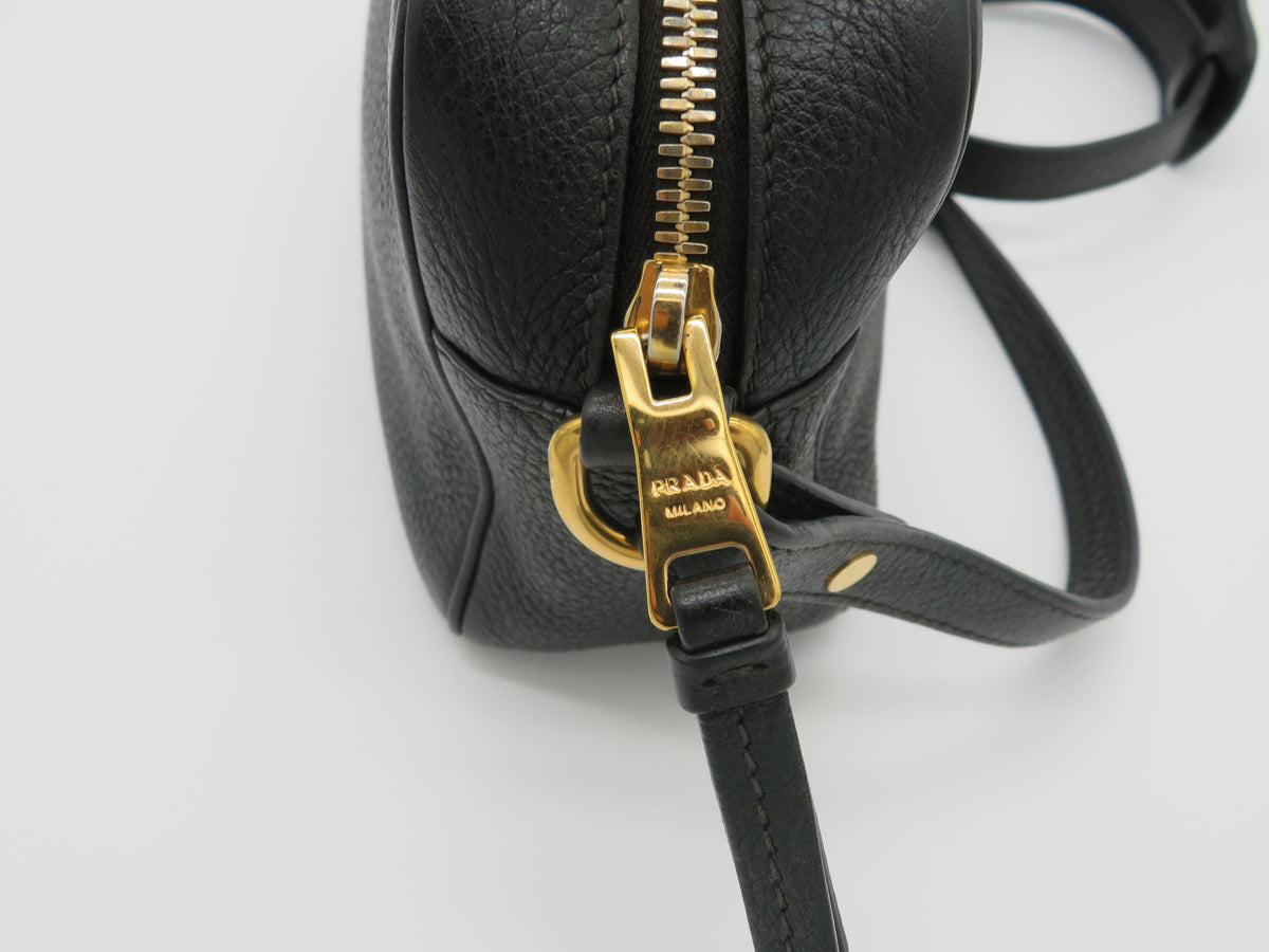 Prada Black Vitello Daino Double Zip Camera Bag