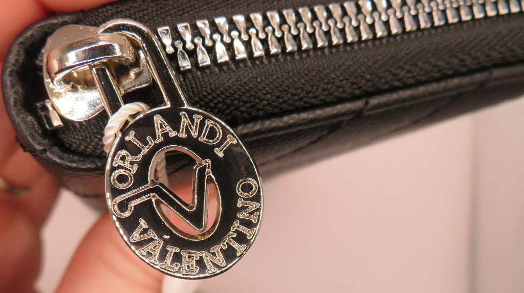 Valentino Orlandi Black Quilted Vegan/Faux Leather Zip Around Long Wallet