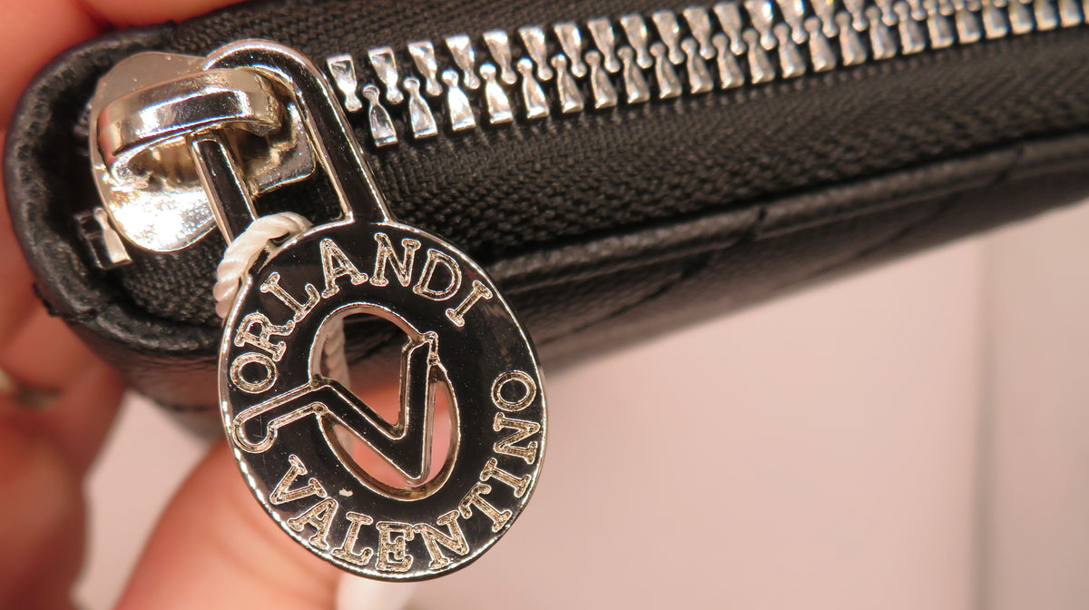 Valentino Orlandi Black Quilted Vegan/Faux Leather Zip Around Long Wallet