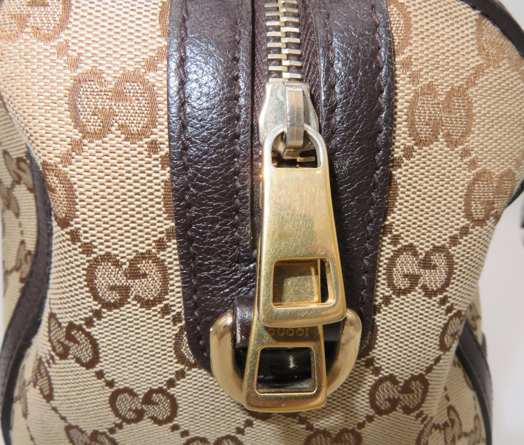 Gucci GG Monogram Canvas and Dark Brown Leather Bee Boston Bag